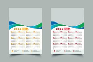 2024 wall calendar design. Print Ready one page Modern template design for 2024 vector