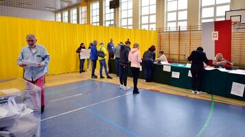 Warsaw, Poland 15 October 2023. Parliamentary elections in Poland. The process of voting at a polling station. photo