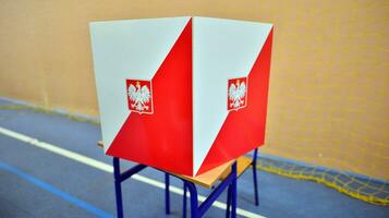 Warsaw, Poland 15 October 2023. Parliamentary elections in Poland. The process of voting at a polling station. photo