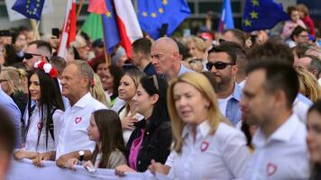 Warsaw, Poland. 1 October 2023. Donald Tusk during of in the biggest demonstrations seen in Poland since the fall of communism. March of a Million Hearts. photo