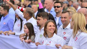 Warsaw, Poland. 1 October 2023. Donald Tusk during of in the biggest demonstrations seen in Poland since the fall of communism. March of a Million Hearts. photo