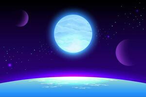 Planets in space with meteor satellites and asteroids in dark starry sky, earth,  galaxy, cosmos, universe, futuristic fantasy view background for computer game. cartoon vector illustration