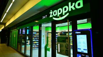 Warsaw, Poland. 12 June 2022. Autonomous Zappka Nano store supported by artificial intelligence. An innovative concept that allows you to quickly shop without cashiers, queues or cash. photo