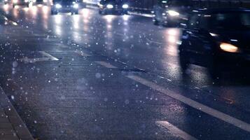 Automobile lights. Night time image of traffic on road with moving cars. photo