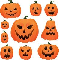 calabazas para el decoración de postales y otro tarjetas para el fiesta de Víspera de Todos los Santos en todas santos día aislado en un blanco antecedentes vector