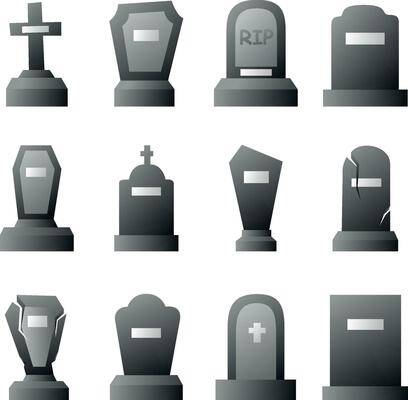 Tombstones for the decoration of postcards and other cards for the holiday of Halloween on All Saints' Day isolated on a white background
