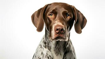 de cerca de un linda de pelo corto puntero perro. ai generado foto