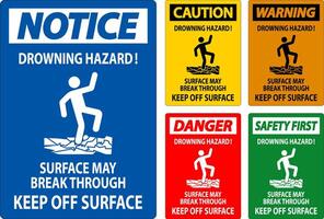 Danger Sign Drowning Hazard - Surface May Break Through, Keep Off Surface vector