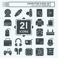 Icon Set Computer. related to Computer Hardware symbol. glyph style. simple design editable. simple illustration vector