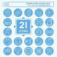 Icon Set Computer. related to Computer Hardware symbol. blue eyes style. simple design editable. simple illustration vector