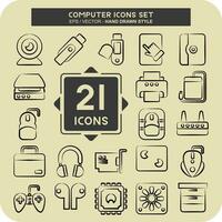 Icon Set Computer. related to Computer Hardware symbol. hand drawn style. simple design editable. simple illustration vector