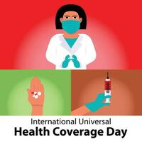 illustration vector graphic of a doctor's hand holds medicine and an injection, perfect for international day, universal health coverage day, celebrate, greeting card, etc.