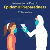 illustration vector graphic of a woman is being examined by officers using a thermogun, perfect for international day, epidemic preparedness, celebrate, greeting card, etc.