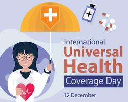 illustration vector graphic of a doctor wearing glasses holds an umbrella, showing medicines, perfect for international day, universal health coverage day, celebrate, greeting card, etc.