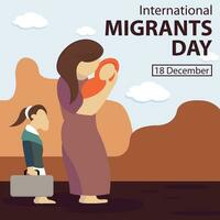 illustration vector graphic of a mother holding a baby accompanied by her first child, perfect for internatiional day, international migrants day, celebrate, greeting card, etc.