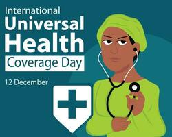 ilustración vector gráfico de un hembra médico participación un estetoscopio, Perfecto para internacional día, universal salud cobertura, celebrar, saludo tarjeta, etc.