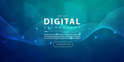 Digital technology internet network speed connection blue green background, cyber nano information, abstract communication, innovation future tech data, Ai big data lines dots, illustration vector 3d