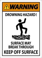 Warning Sign Drowning Hazard - Surface May Break Through, Keep Off Surface vector