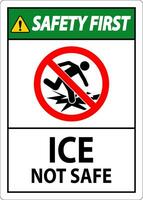 Safety First Sign Ice Not Safe vector