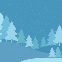 Vector winter illustration in cartoon style with blue flowers. Winter landscape, winter background.