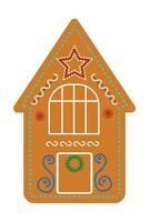 Gingerbread house with colored icing close-up on a white background. vector