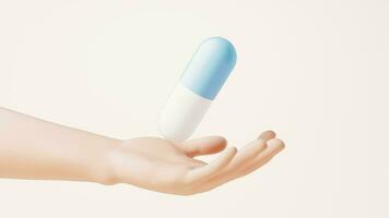 Loop animation of medical pill in a hand, 3d rendering. video