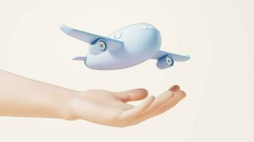 Loop animation of a cartoon plane in a hand, 3d rendering. video