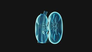 Kidney with holographic image effect, 3d rendering. video