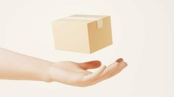 Loop animation of a cardboard box in a hand, 3d rendering. video