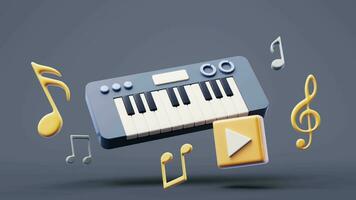 lazo animación de música instrumentos con dibujos animados estilo, 3d representación. video