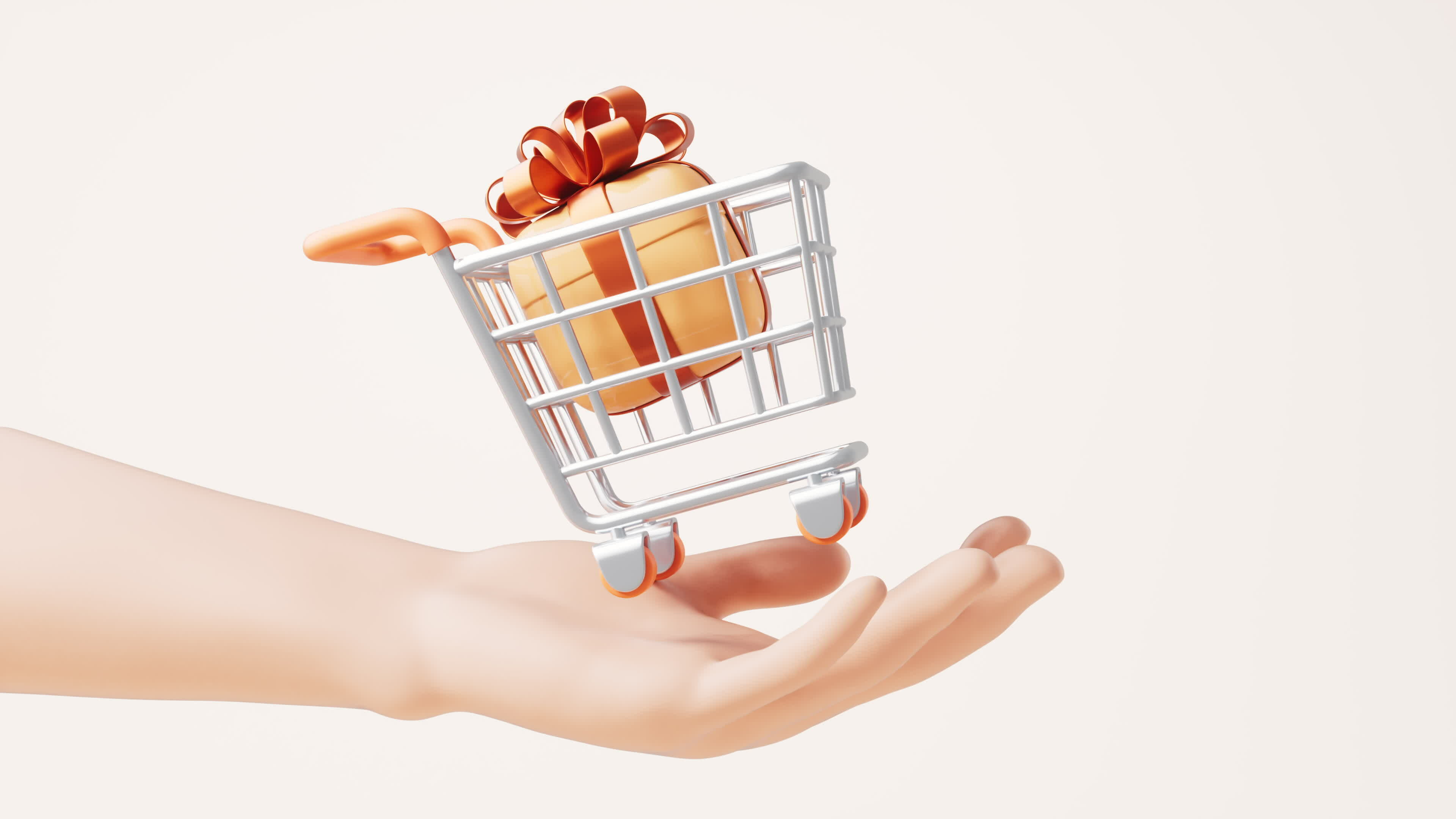 Loop animation of shopping cart in a hand, 3d rendering. 33835651 Stock
