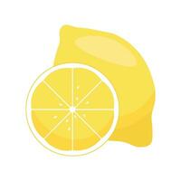 Fresh lemon fruit. Lemon with leaves isolated on white. Vector illustration