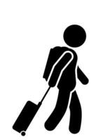 Vector silhouette of a man with a suitcase and bag on a white background.