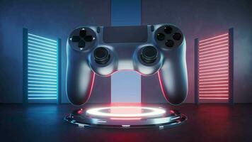 gamepad met gloeiend neon lichten achtergrond, 3d weergave. video