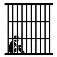 Silhouette of a prisoner in a cage. Vector illustration.