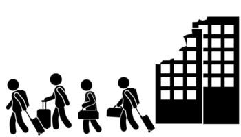 vector illustration of a group of refugees carrying bags
