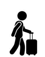 Vector silhouette of a man with a suitcase and bag on a white background.