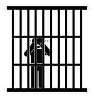 Silhouette of a prisoner in a cage. Vector illustration.