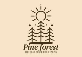 Pine forest, the best place for healing. Line art illustration design of pine trees vector