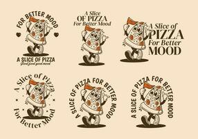 un rebanada de Pizza para mejor humor. mascota personaje ilustración de caminando pizza, participación un bandera vector