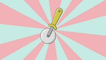 Animated pizza cutter icon with a rotating background video