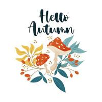 Autumn background with leaves and red mushrooms vector