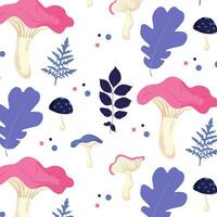 Seamless pattern with pink and purple mushrooms. vector