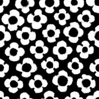 White naive playful daisy seamless pattern on black. Messy graffiti sketch wallpaper print in doodle grunge style. Swiss design aesthetic vector