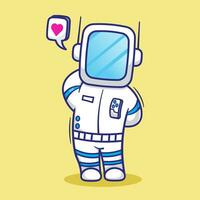 Cute cartoon embarrassed astronaut vector icon mascot illustration. futuristic science technology concept