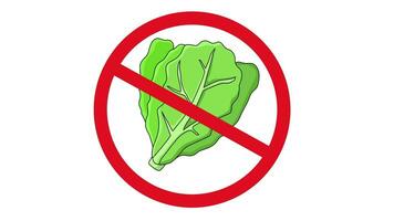 Animation of prohibited icon and lettuce leaf icon video