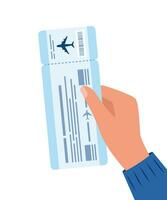 Man hand holding air ticket. Air travel concept. Tourism. Vector illustration.