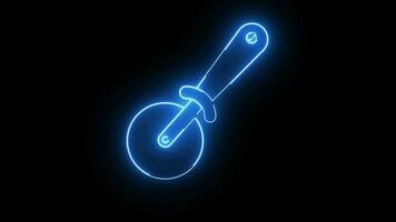 Animated pizza cutter icon with a glowing neon effect video