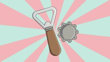 Animated video of a bottle cap opener icon with a rotating background