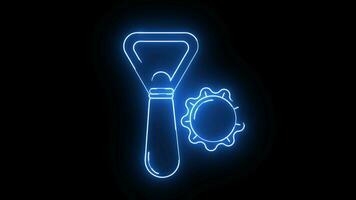 animated video of a bottle cap opener icon with a glowing neon effect